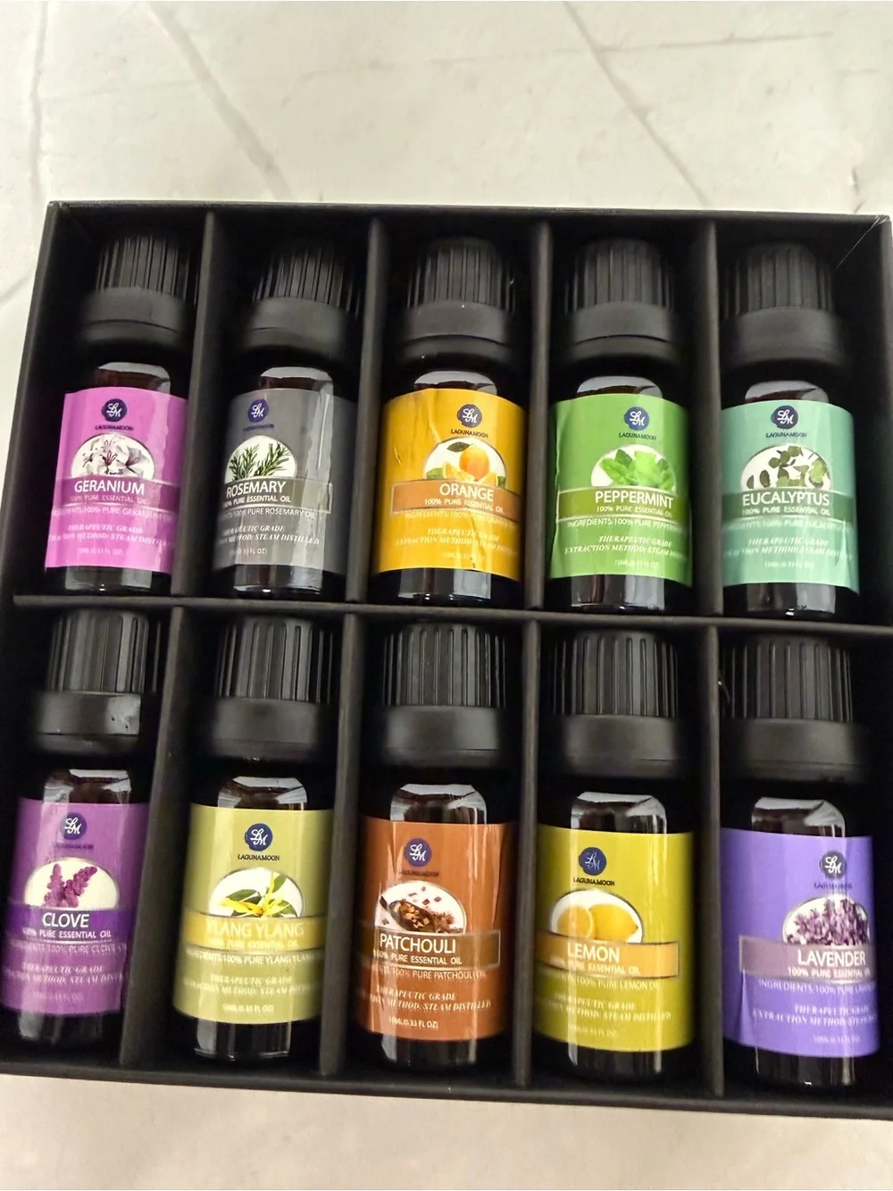 LagunaMoon 100% Pure Essential Oils Gift Set | 10 Therapeutic Grade Oils | NIB